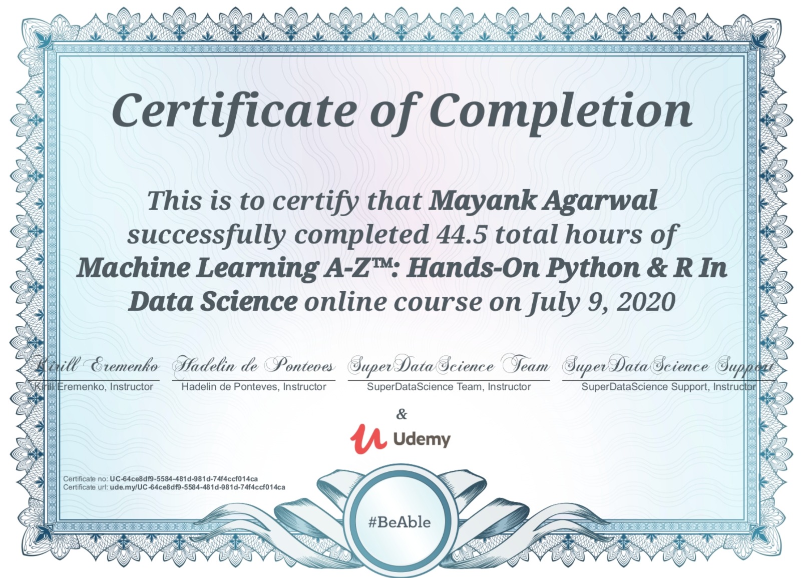 Machine Learning A-Z Certificate